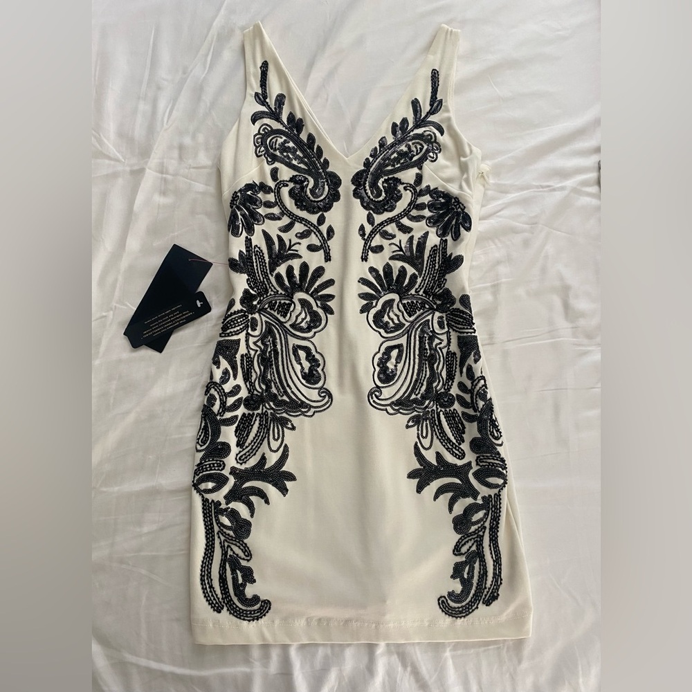 Bebe Black and Cream Backless Dress